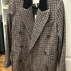 Avec Les Filles Black and Brown Houndstooth Pea Coat